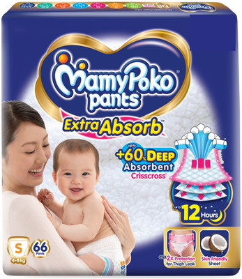 MamyPoko Pants Extra Absorb Baby Diapers,4-8 kg - S(66 Pieces)