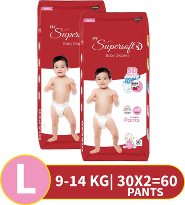 CPL SUPERSOFT Baby Diaper Pant Style | Up to 12 Hours Absorption | 9 - 14 Kg | Pack of 2 - L(60 Pieces)