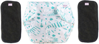 TINNY TOTS Premium Quality 1 Fashionable Baby Reusable Cloth Diaper All in One Adjustable Pocket Style Printed Diaper Polyster Nappy Washable Durable Trendy With 2 Black Microfiber Bamboo Insert liner Pad(5 Layers) For Cloth Diapers Wet-Free Durable For New Borns/Infants(GREEN ZEBRA;0 TO 24 Months;3