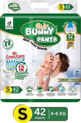 BUMMY PANTS Cottony Soft Baby Diapers with 5D Cross Core & 12-Hour Absorption | Pack of 1 - S(42 Pieces)