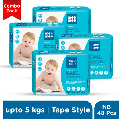 MeeMee Breathable Premium Baby Tape Diaper with Wetness Indicator and Leak-Proof Edge - New Born(48 Pieces)