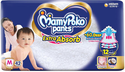 MamyPoko Pants Extra Absorb Medium Diapers, 42 Pants - M(42 Pieces)