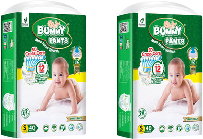 BUMMY PANTS Super Absorbent 5D Cross Core with Anti Rash Diaper-SMALL (40 Pieces)-(Set of 2) - S(80 Pieces)