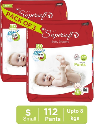 CPL SUPERSOFT Baby Diaper Pant Style | Up to 12 Hours Absorption | 3 - 8 Kg | Pack of 2 - S(112 Pieces)