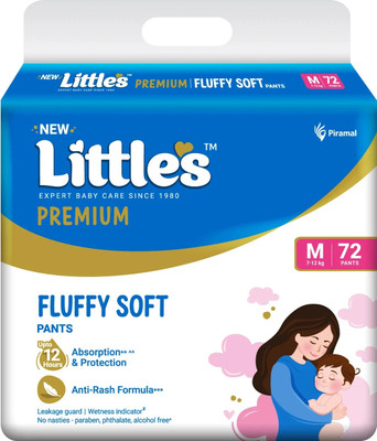 Little's Comfy Baby Diaper Pants - Premium 12 Hours Absorption, Wetness Indicator - M(72 Pieces)
