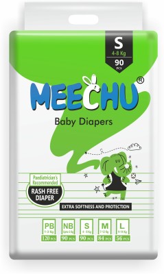 MEECHU Baby Diapers Super Saver Jumbo Pack - Small Size (4 to 8 kg) 90 Count - S(90 Pieces)