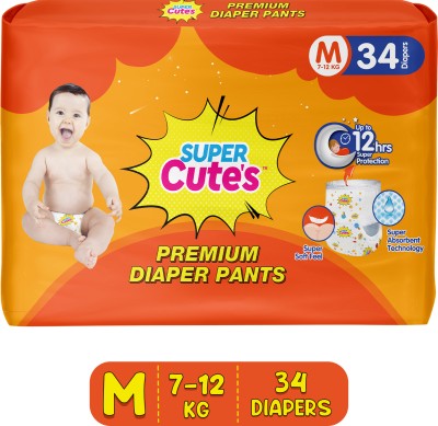 Super Cute's Premium Baby Diapers, Soft and Rash Free Diapers, Overnight Leakage Protection - M(34 Pieces)