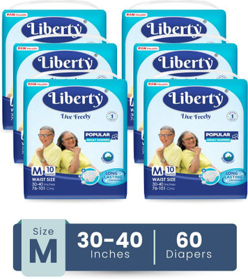 Liberty Popular Tape ,Waist Size (30-40 inches), Pack of 6 Adult Diapers - M(60 Pieces)