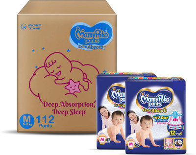 MamyPoko Pants Extra Absorb Baby Diapers, 7-12 kg - M(112 Pieces)