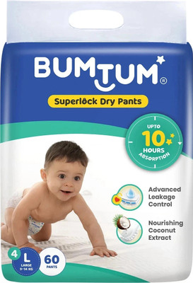 BUMTUM Superlock Diapers Pants with Superlock Gel Technology |Coconut Extracts - L(60 Pieces)