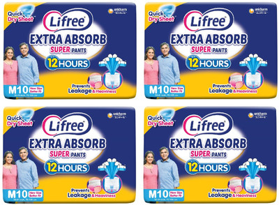 LIFREE Absorb Super Pants - Medium (Waist Size: 30-41 Inch) - 40 Count, Pack of 4 Adult Diapers - M(40 Pieces)