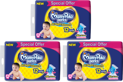 MamyPoko Standard All Night Baby Diapers Medium 48(Pack of 3) - M(144 Pieces)