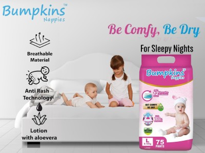 Bumpkins Fresh Baby Diapers Pants | Wetness Indicator | Upto 12 Hrs Absorption - L(75 Pieces)