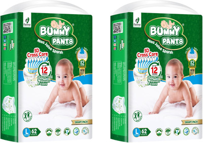 BUMMY PANTS Anti Rash With Super 5D Cross Core Absorbent - LARGE (62 Pieces) - ( Pack of 2 ) - L(124 Pieces)