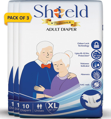 SHIELD Premium Tape Style | Pack of 3 | Adult Diapers - XL(30 Pieces)