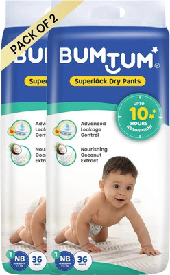 BUMTUM Superlock Diapers Pants with Superlock Gel Technology |Coconut Extracts - New Born(72 Pieces)