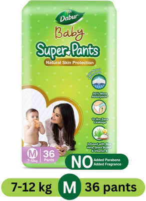 Dabur Baby Super Pants | Diaper Infused With Aloe Vera, Shea Butter & Vitamin E | Insta-Absorb Technology – M (36 Pieces) For Rs. 264 @ 52 %