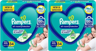 Pampers All Round Protection With Aloe Vera Baby Pants Diaper Size XS/NB (Pack of 2) - New Born(68 Pieces)