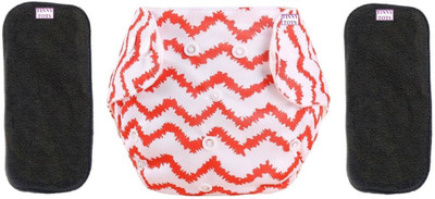 TINNY TOTS Premium Quality 1 Fashionable Baby Reusable Cloth Diaper All in One Adjustable Pocket Style Printed Diaper Polyster Nappy Washable Durable Trendy With 2 Black Microfiber Bamboo Insert liner Pad(5 Layers) For Cloth Diapers Wet-Free Durable For New Borns/Infants(REDSTRIP;0 TO 24 Months;3-16