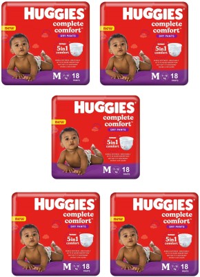 Huggies Complete Comfort Dry Pants, Combo Pack of 5 Pant Diapers - M (90 Pieces) - M(90 Pieces)