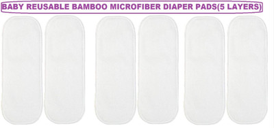 TINNY TOTS Premium Quality 5 Layers Cotton Microfiber Bamboo White Insert Liner Reusable Washable Cotton Diaper Nappy Inserts for Baby Cloth Diapers, 5 Layer White Inserts Liners Natures Cloth Diaper Liner For Toddlers/Infants/New Borns(0-24 Months, 3-17KGS,PACK OF 6) - L(6 Pieces)