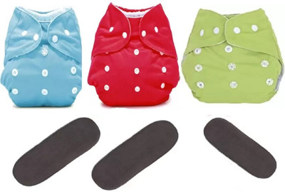 TOBY Free Size Washable & Reusable 3 Cloth Diapers With 3 Grey Insert pack of 6 - L - XL(6 Pieces)