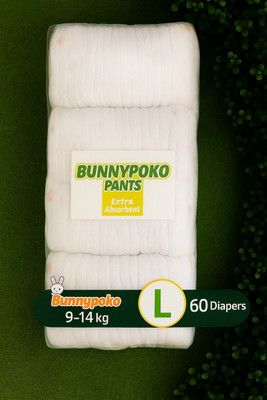 BUNNY POKO PANTS Baby Diapers | Upto 12Hrs Extra Absorbent | Large 9-14KG - L(60 Pieces)