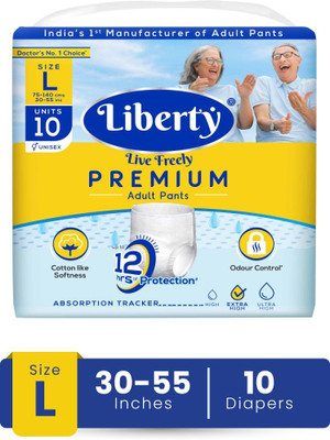 Liberty Premium Pants, Waist Size (30-55 Inches), Pack of 1 Adult Diapers - L(10 Pieces)