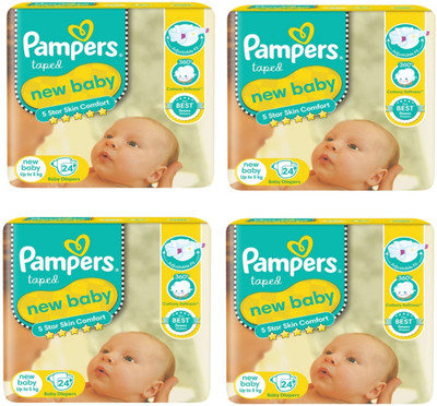 Pampers ACTIVE BABY TAPED DIAPER PANTS 24+24+24+24 PACK OF 4 - New Born(24 Pieces)