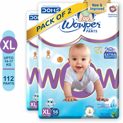Wowper Fresh Baby Diapers Pants by Doms|Wetness Indicator| Upto 12Hrs Absorb | 14-17 Kg - XL(112 Pieces)