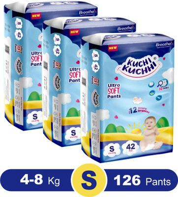 KUCHI KUCHHI Premium super soft baby diaper with a 3D bubble top (Pack of 3) - S(126 Pieces)