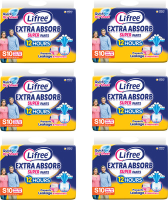 LIFREE Extra Absorb Super Pants - S Size | Adult Diapers | 12H Leak Protection AE Adult Diapers - S(60 Pieces)