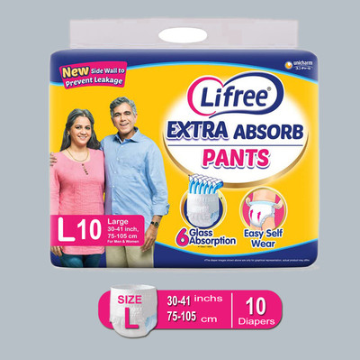 LIFREE Extra Absorb Adult Diaper Pants Unisex, Adult Diapers - L(10 Pieces)