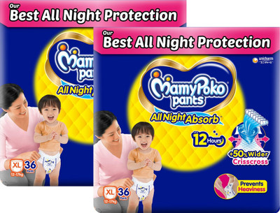 MamyPoko Standard All Night Baby Diapers Extra Large 36 (Pack of 2) - XL(72 Pieces)