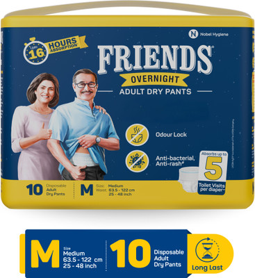 FRIENDS Overnight with odour lock and Anti-Bacterial Absorbent Core Adult Pant Diapers Adult Diapers - M(10 Pieces)