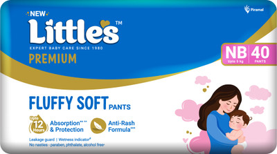 Little's Comfy Baby Pants Diapers with Wetness Indicator and 12 hours Absorption | - New Born(40 Pieces)