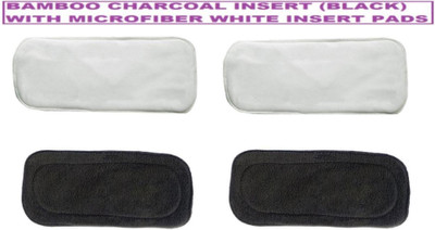 TINNY TOTS High Quality 2 Baby Cotton Microfiber Insert Liner(4 Layers) Reusable Washable Cotton Diaper Nappy With 2 Bamboo Charcoal Insert Pad(5 Layers) Baby Cloth Diapers For Babies/Toddlers/Infants/New Borns(0-24 Months; 3-17 KGS) - New Born(4 Pieces)
