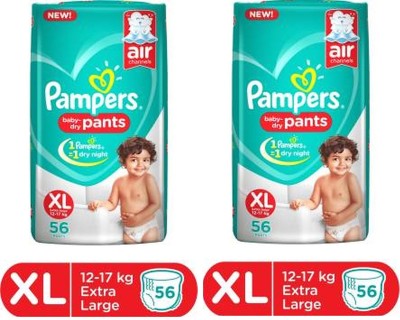 Pampers One Night Baby Dry Size-XL (56+56 Diaper Pants) - XL(112 Pieces)