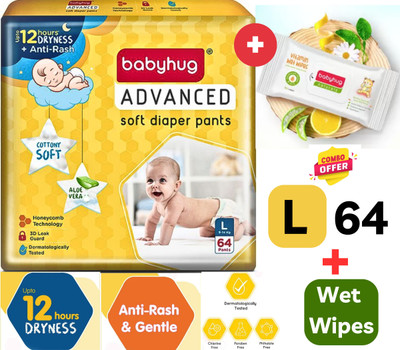 babyhug DIAPER LARGE 64 ADVANCE WITH WIPES - L(64 Pieces)