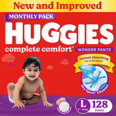 Huggies Complete Comfort Wonder Pants, India's Fastest Absorbing Diaper | - L(128 Pieces)