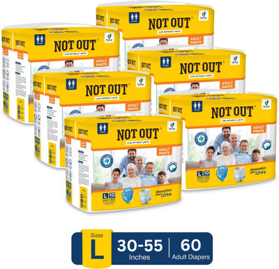 NOT OUT Pant Style Adult Diaper | Waist Size 30-55 Inch | Fast Absorption & Odour Free - L(60 Pieces)