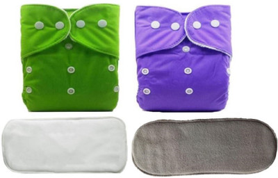 TINNY TOTS 2 Baby Reusable Cloth Diapers Button & 2Bamboo Microfiber Inserts Quick Dry(GPU) - L(4 Pieces)