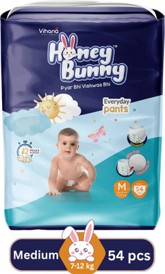 HONEY BUNNY Baby Diaper Pants with bubble top sheet| Extra Soft | 12 Hour protection - M(54 Pieces)