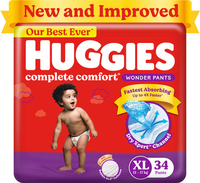 Huggies Complete Comfort Wonder Pants, India's Fastest Absorbing Diaper | - XL(34 Pieces)