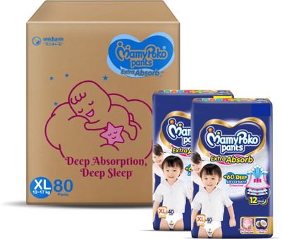 MamyPoko Pants Extra Absorb Baby Diapers,12-17 kg - XL(80 Pieces)