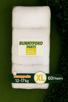 BUNNY POKO PANTS Baby Diapers | Upto 12Hrs Extra Absorbent | XL Size 12-17KG - XL(60 Pieces)