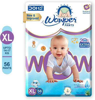 Wowper Fresh Baby Diaper Pants By DOMS | Size XL | 14-17 Kgs Baby | XL - XL(56 Pieces)