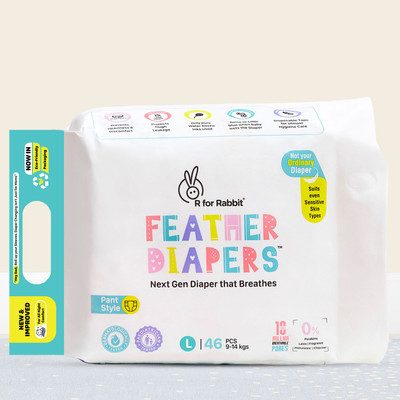 R for Rabbit Feather Diaper Pants Size L Pack of 46 - L(46 Pieces)
