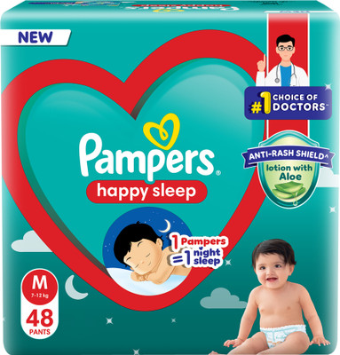 Pampers Happy Sleep Pant Style, 1 Night Sleep, with Anti Rash Shield, 7-12 Kg - M(48 Pieces)