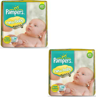 Pampers ACTIVE BABY TAPED DIAPER NB NEW BORN 24+24 PACK OF 2 - New Born(2 Pieces)